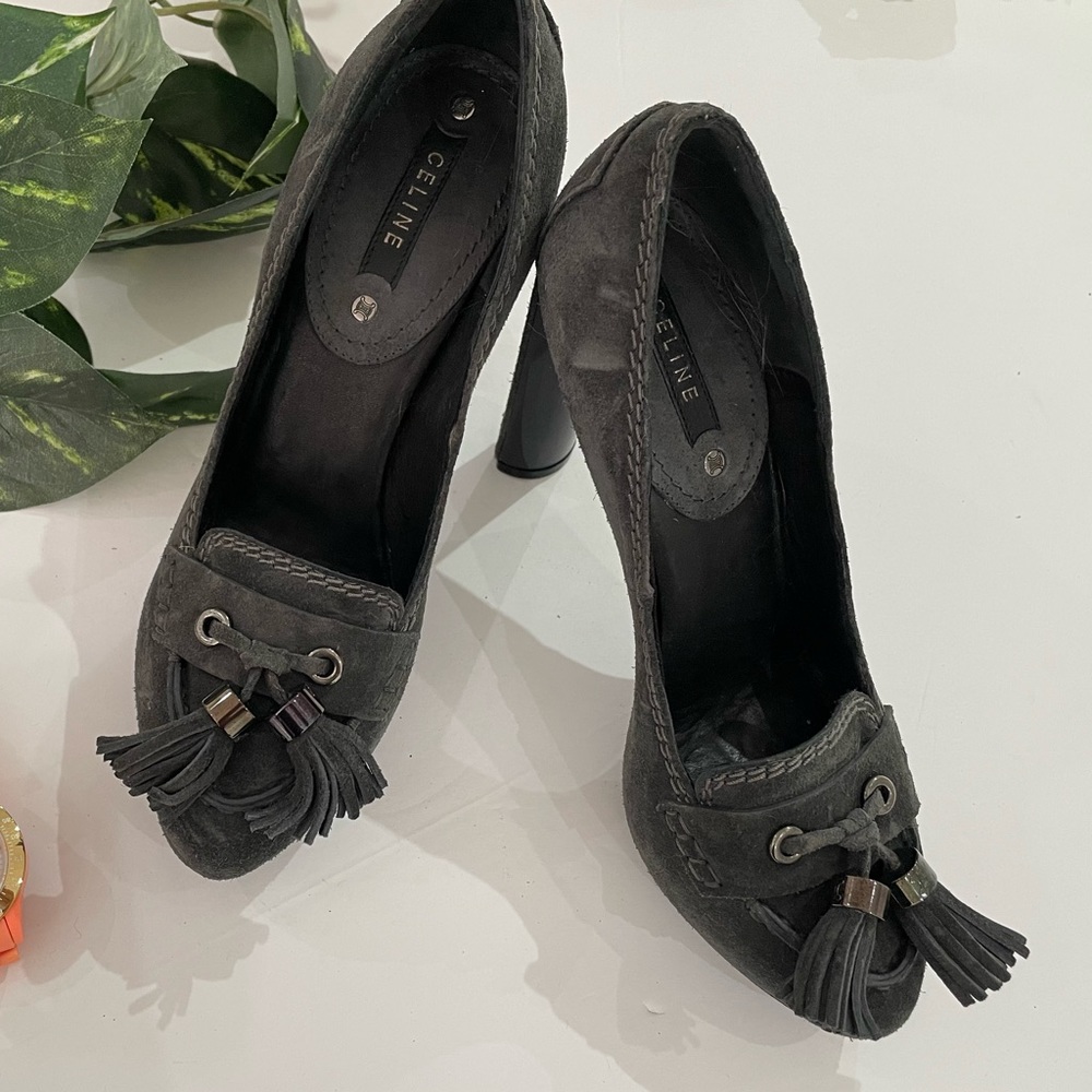 Celine grey suede block heels size 36